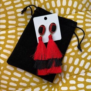 Fashion Jewelry Vibrant Red and Black Tassel Football Earrings